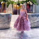 Vestido Midi Rodado Flores 3D Rosa