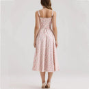 Vestido Midi Alça Fina Decote Coração Estampa Floral