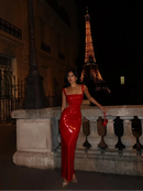 Vestido Longo De Paetês Com Alça Média Prata