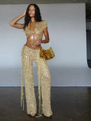 Conjunto 2 Peças Todo em Paetês Dourado Maria Brazil