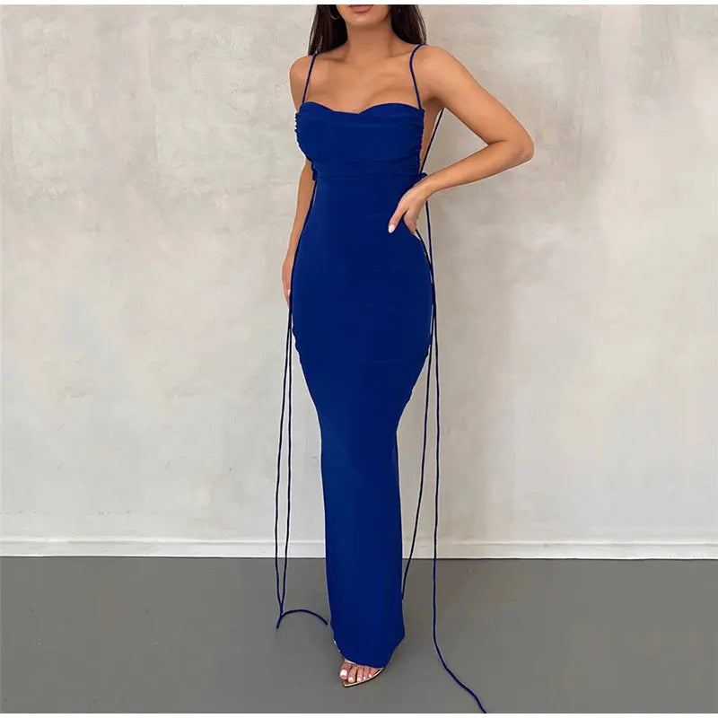 Vestido Longo Cauda Drapeada Alça Fina Branco