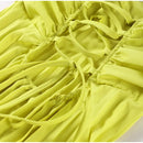 Vestido Longo Plissado Decote Coração Verde Neon