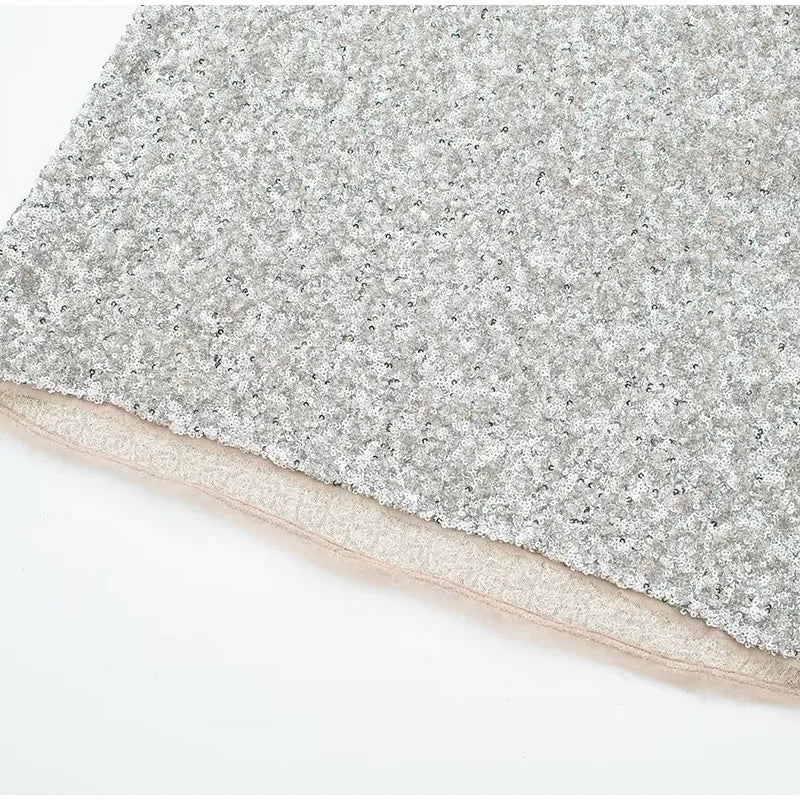 Vestido Midi De Paetês Alça Fina Prata