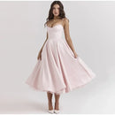 Vestido Rodado Decote Coração Rosa