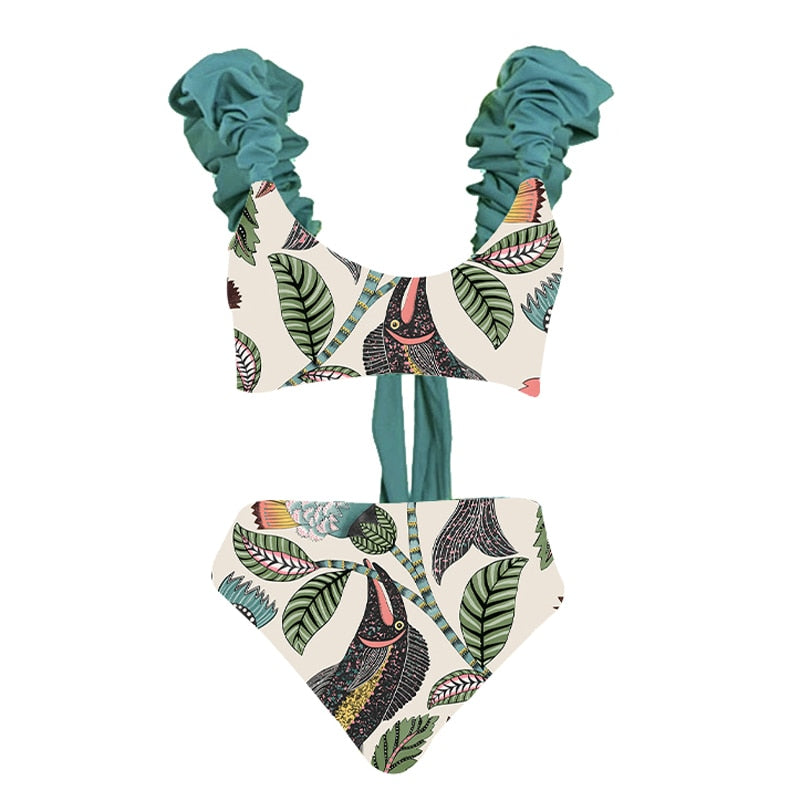 Conjunto Biquíni + Pareô Estampa Floresta Exótica