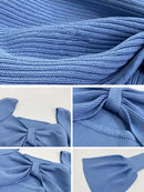 Blusa De Malha Premium Decote Borboleta Manga Longa Com Babados Preto