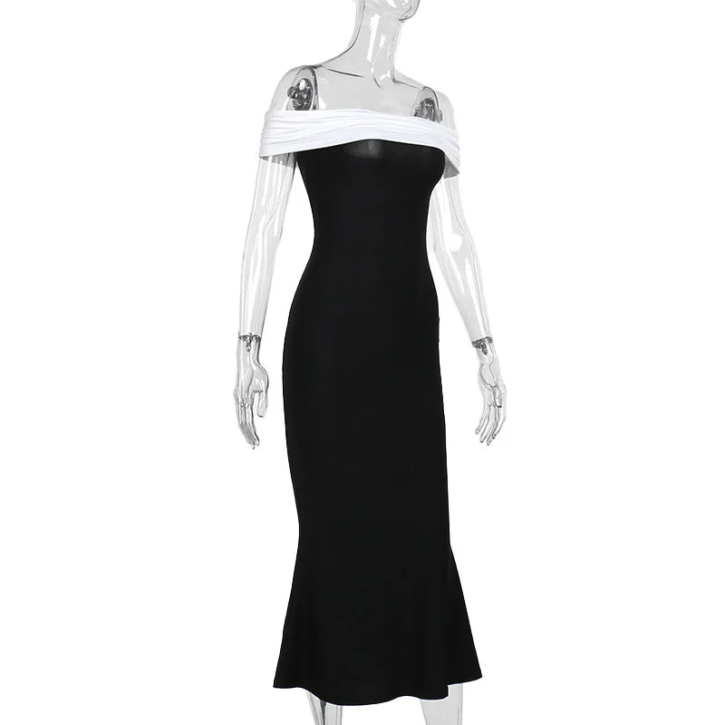 Vestido Midi Ombro a Ombro Preto