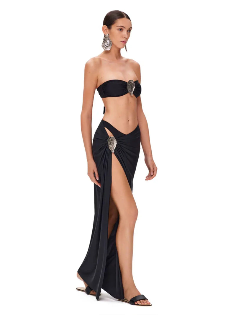 Conjunto 3 Peças Biquíni e Saia Com Fivela Preto