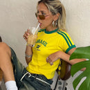 Blusa Feminina Manga Curta Com Logo Do Brasil