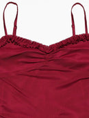 Vestido Longo Assimétrico Em Tule Com Fenda Vinho