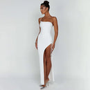 Vestido Longo Um Ombro Só Com Fenda Drapeado