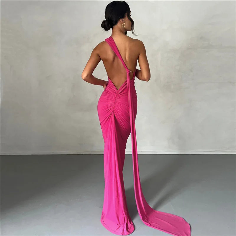 Vestido Longo Drapeado Um Ombro Só Branco
