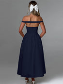 Vestido Longo Estruturado Rodado Ombro a Ombro Branco