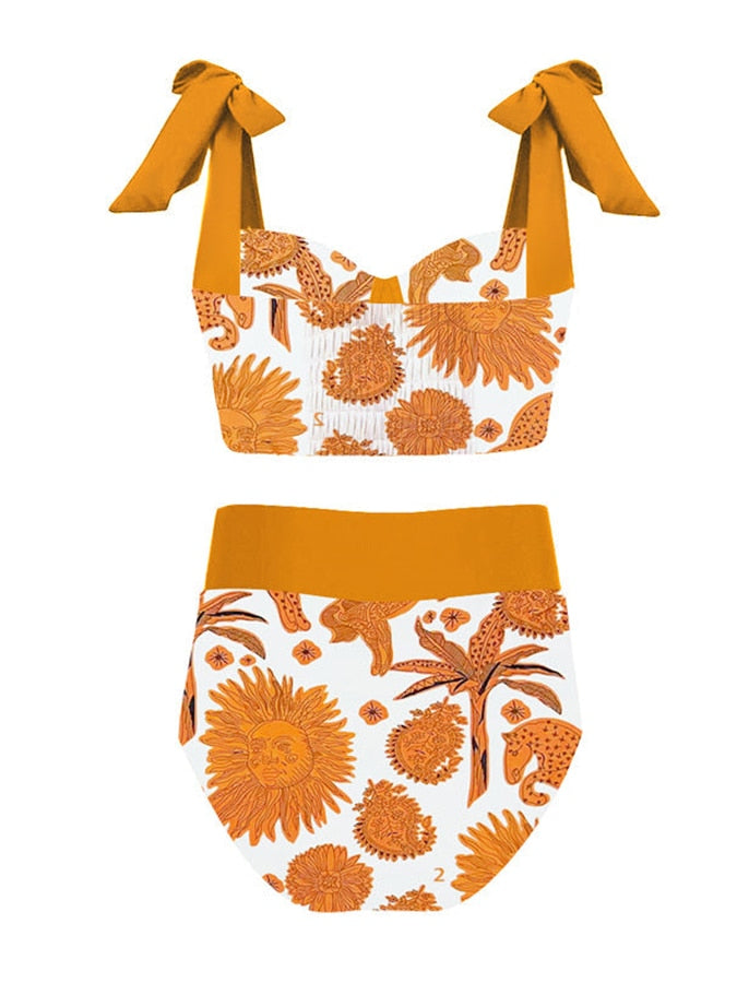 Conjunto Biquíni/Maiô + Pareô Estampa Solar