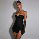 Vestido Curto Em Lurex Brilhoso Com Fenda