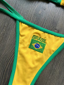 Conjunto De Biquíni 2 Peças Cortininha Fio Dental Estampa Brasil