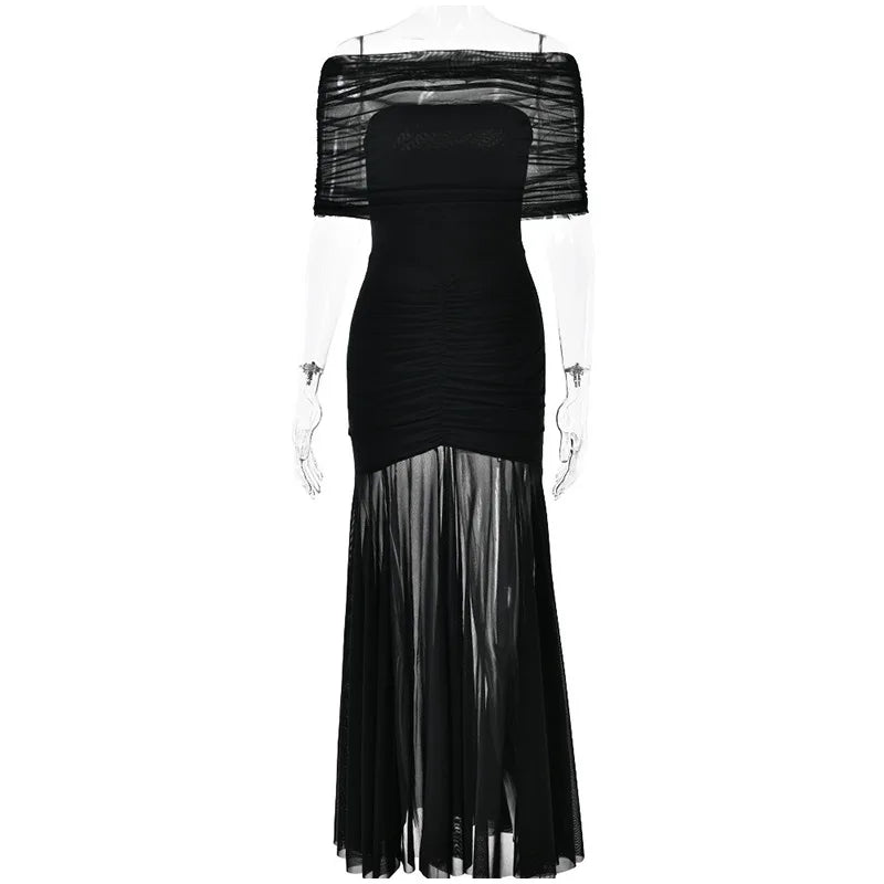 Vestido Longo Ombro a Ombro Off White Elegant