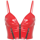 Top Cropped De Couro Eco Envernizado Com Alças Finas Preto