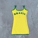 Vestido Curto Com Alça Fina Amarelo Estampa Brasil