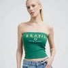 Top Cropped Tomara Que Caia Verde Estampa Brasil