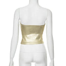 Blusa Curta Tomara Que Caia Metalizada Dourado