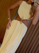 Vestido Longo Efeito Molhado Assimétrico Preto