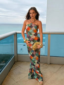 Vestido Longo Com Amarração No Pescoço Multicolorido