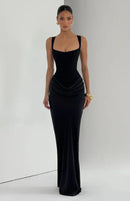 Vestido Longo Estilo Corset Com Alças Finas Marrom