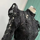 Vestido Midi Rendado Manga Longa Com Cinto Branco