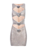 Vestido Curto Flores 3D Com Pedraria