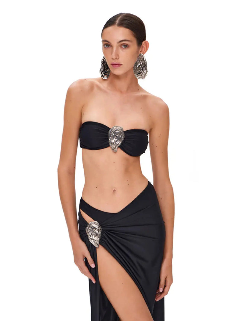 Conjunto 3 Peças Biquíni e Saia Com Fivela Preto