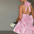 Vestido Curto Rodado Decote V Com Laço Amarelo