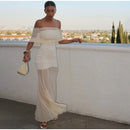 Vestido Longo Ombro a Ombro Off White Elegant