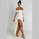 Vestido Ombro A Ombro Com Fenda Branco