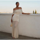 Vestido Longo Ombro a Ombro Off White Elegant