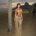 Conjunto 2 Peças Todo em Paetês Top e Calça Dourado