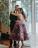 Vestido Midi Rodado Flores 3D Rosa