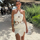 Vestido Curto Crochê Floral Branco