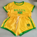 Conjunto Feminino 2 Peças Blusa Short Com Estampa Do Brasil