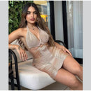 Vestido Curto De Tricô Com Franjas Rosa