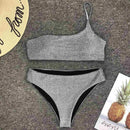 Biquíni Um Ombro Só Hot Pants Com Brilho Cinza