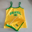 Conjunto Feminino 2 Peças Blusa Alça Fina Short Brasil