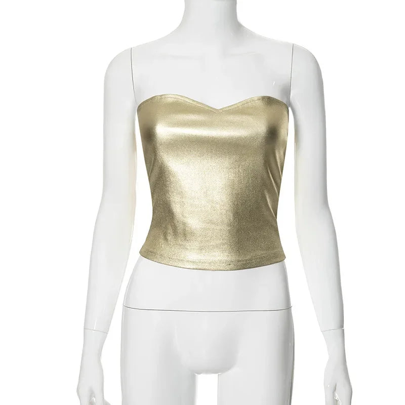 Blusa Curta Tomara Que Caia Metalizada Dourado