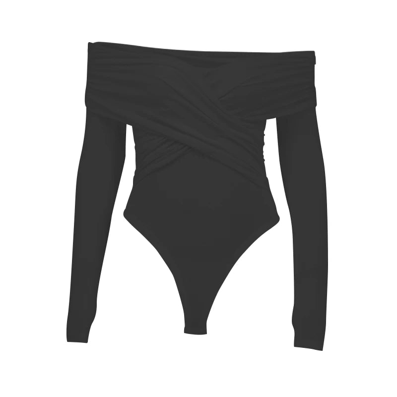 Body De Malha Ombro A Ombro Manga Longa Branco