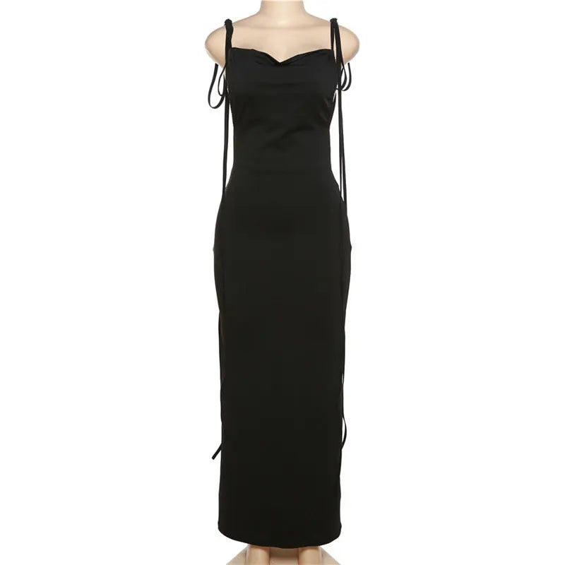 Vestido Longo Cauda Drapeada Alça Fina Rosa