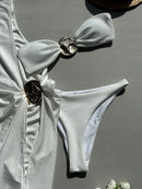 Conjunto 3 Peças Biquini e Saída Branco Pérola