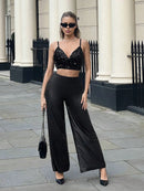 Top Cropped De Paetês Com Alça Fina Preto