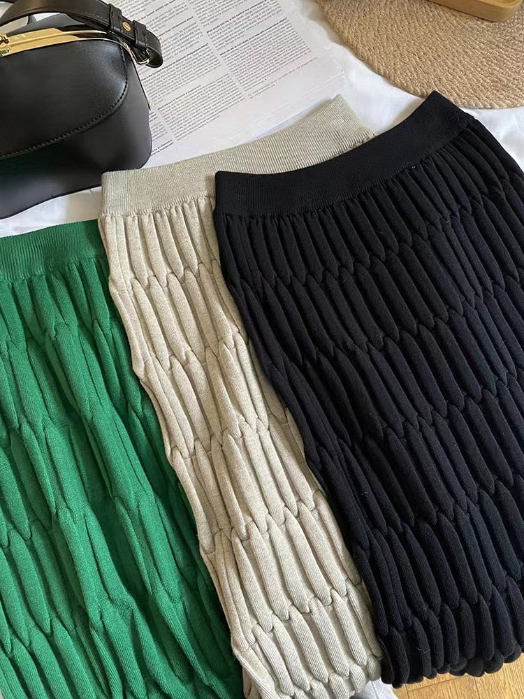Saia Midi Franzida De Malha