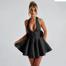 Vestido Curto Rodado Decote V Com Laço Amarelo