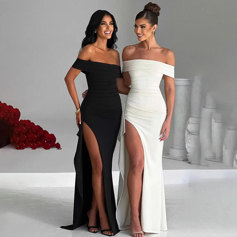 Vestido Ombro A Ombro Com Fenda Branco